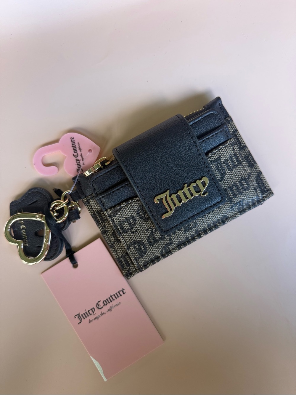 Juicy Couture Pink, Black & Cream Card Holder with Charm
